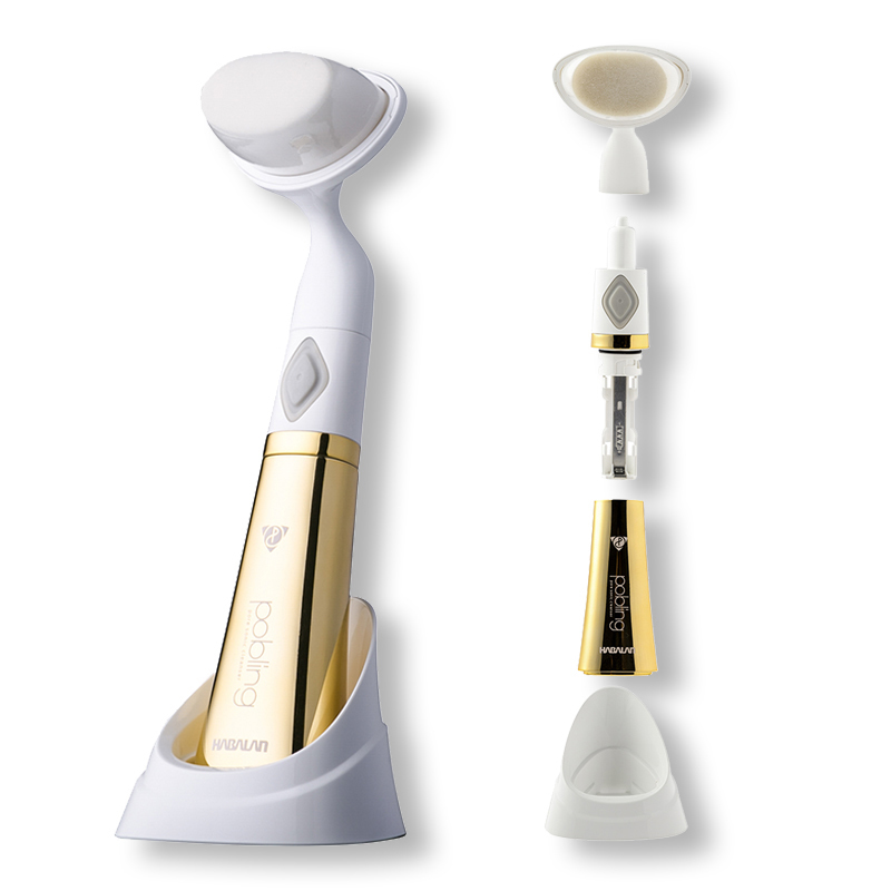 韩国进口声波洁面仪-POBLING第六代刷头可替换振动洁面仪金白色