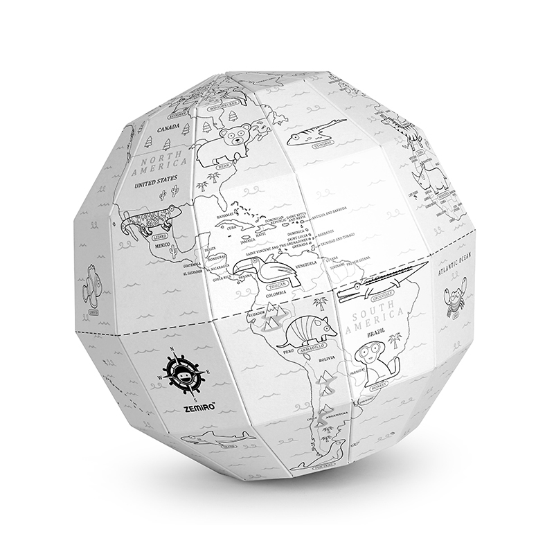 韩国进口个性工艺品摆件-zemiro韩纸多彩世界动物地球仪