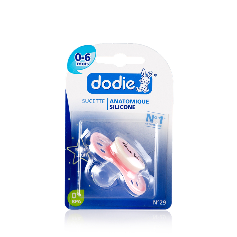 法国进口新生儿安抚奶嘴-DODIE对称圆形硅胶安抚奶嘴夜光夜用型(0-6个月)新生儿