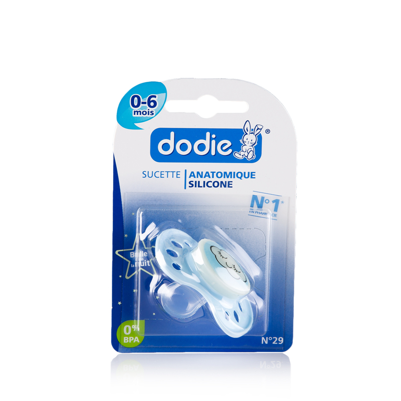 法国进口安抚奶嘴一个-DODIE对称圆形硅胶安抚奶嘴夜光夜用型(0-6个月)新生儿