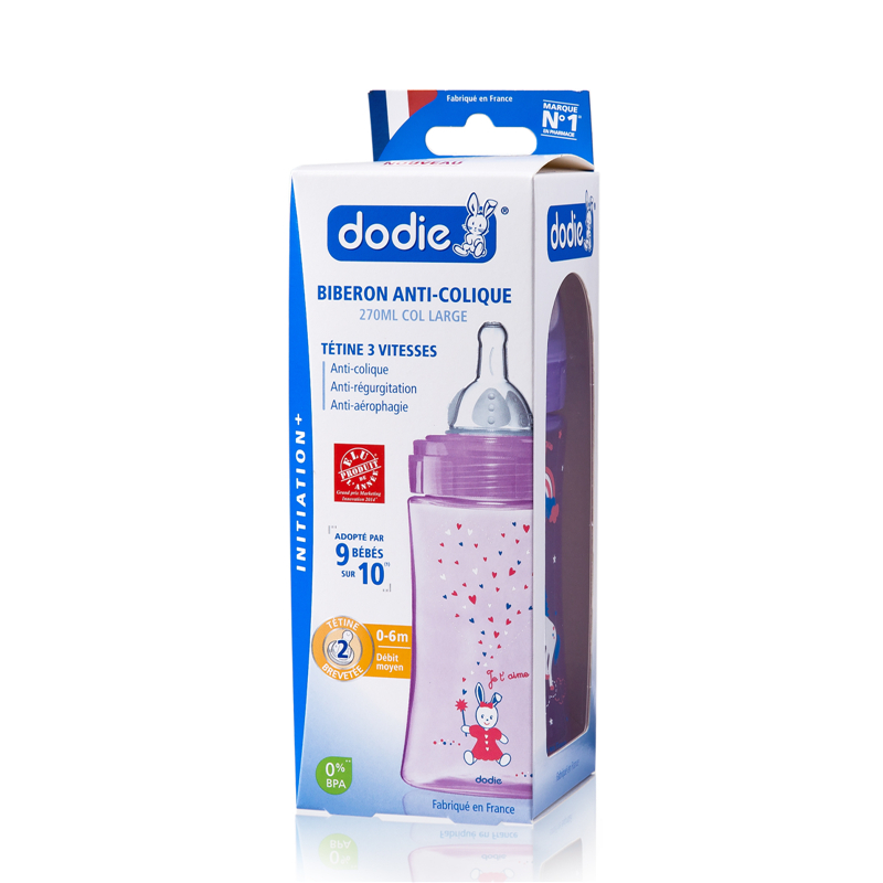 法国进口硅胶奶瓶-DODIEInitiation宽口婴儿奶瓶2含2号中流量变速奶嘴