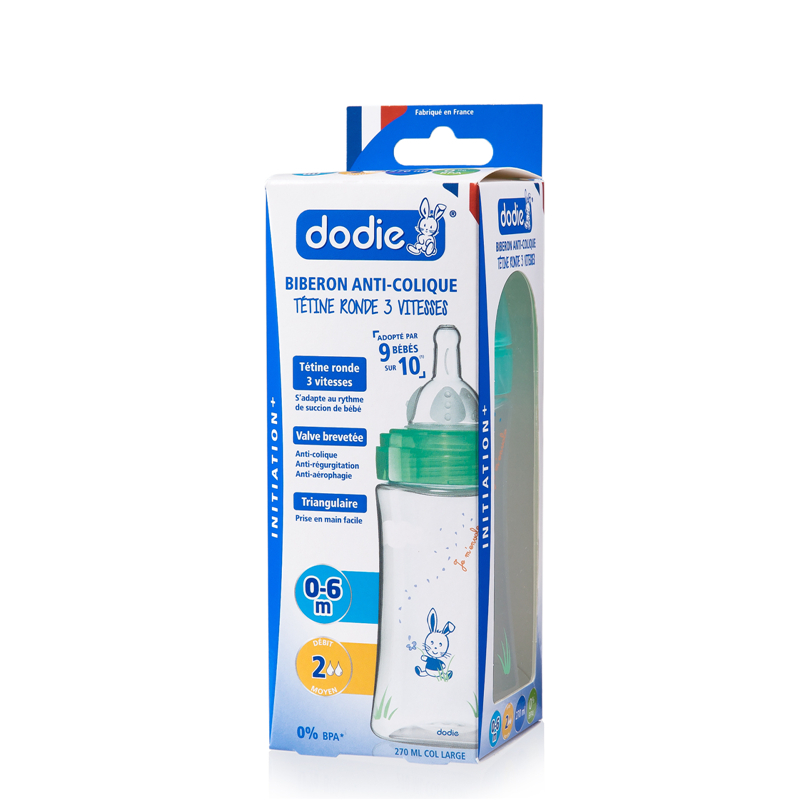 法国进口防胀气奶瓶-DODIEInitiation宽口婴儿奶瓶2含2号中流量变速奶嘴