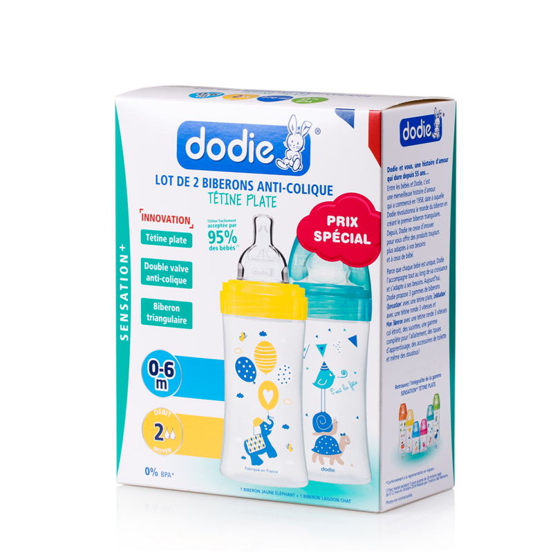 法国进口奶瓶-DODIESensation防胀气宽口婴儿奶瓶2经济2件套装