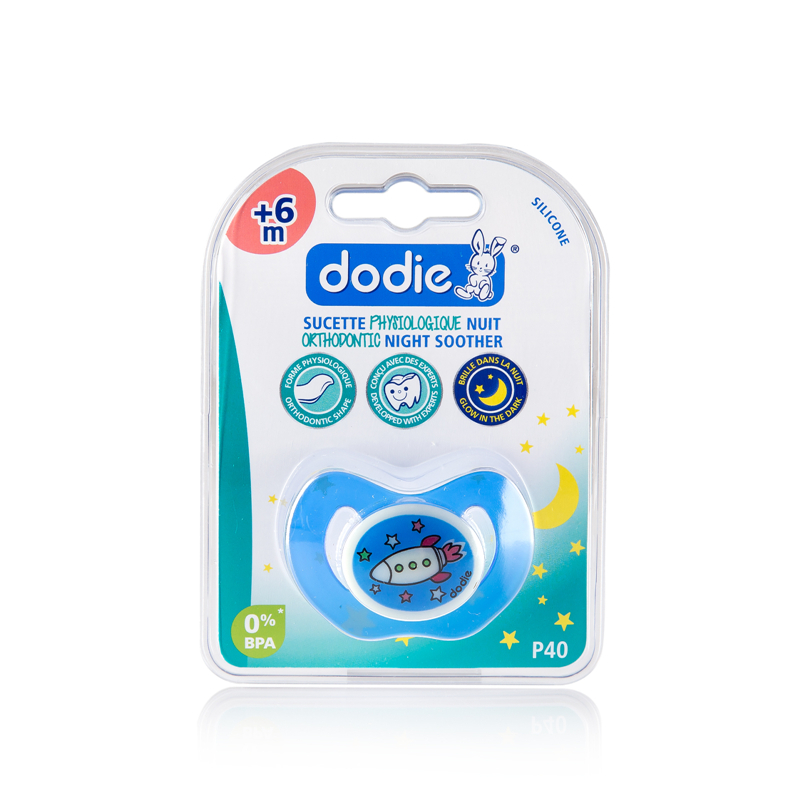 进口婴儿安抚奶嘴-法国DODIE拇指形正牙仿生理硅胶安抚奶嘴夜光夜用型