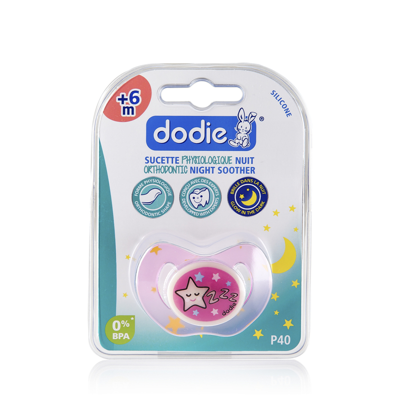 法国进口婴儿安抚奶嘴-DODIE拇指形正牙仿生理硅胶安抚奶嘴夜光夜用型