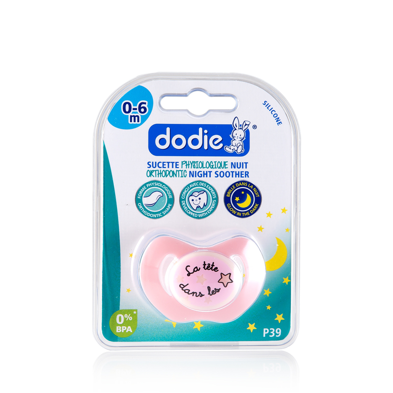 法国进口婴儿安抚奶嘴-DODIE拇指形正牙仿生理硅胶安抚奶嘴夜用型0-6个月新生儿