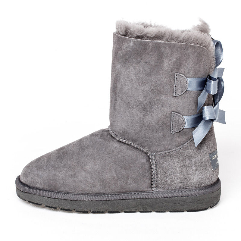 澳大利亚进口平底中筒女靴-SHEARERSUGG款后蝴蝶结中筒靴雪地靴