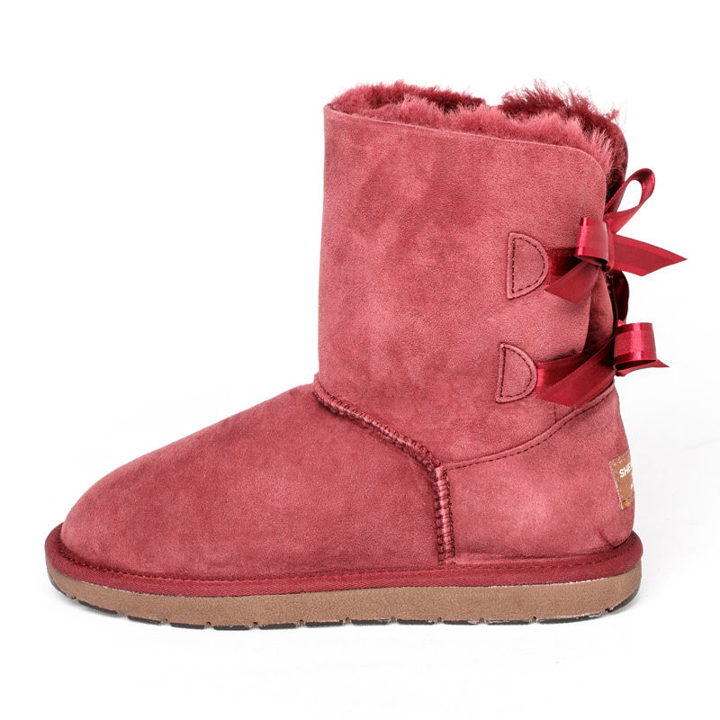 澳大利亚进口中筒女雪地靴-SHEARERSUGG款后蝴蝶结中筒靴雪地靴