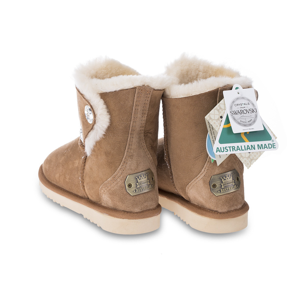 澳大利亚进口纯羊皮雪地靴-ChicEmpireUGG施华洛世奇水晶双纽扣短筒雪地靴