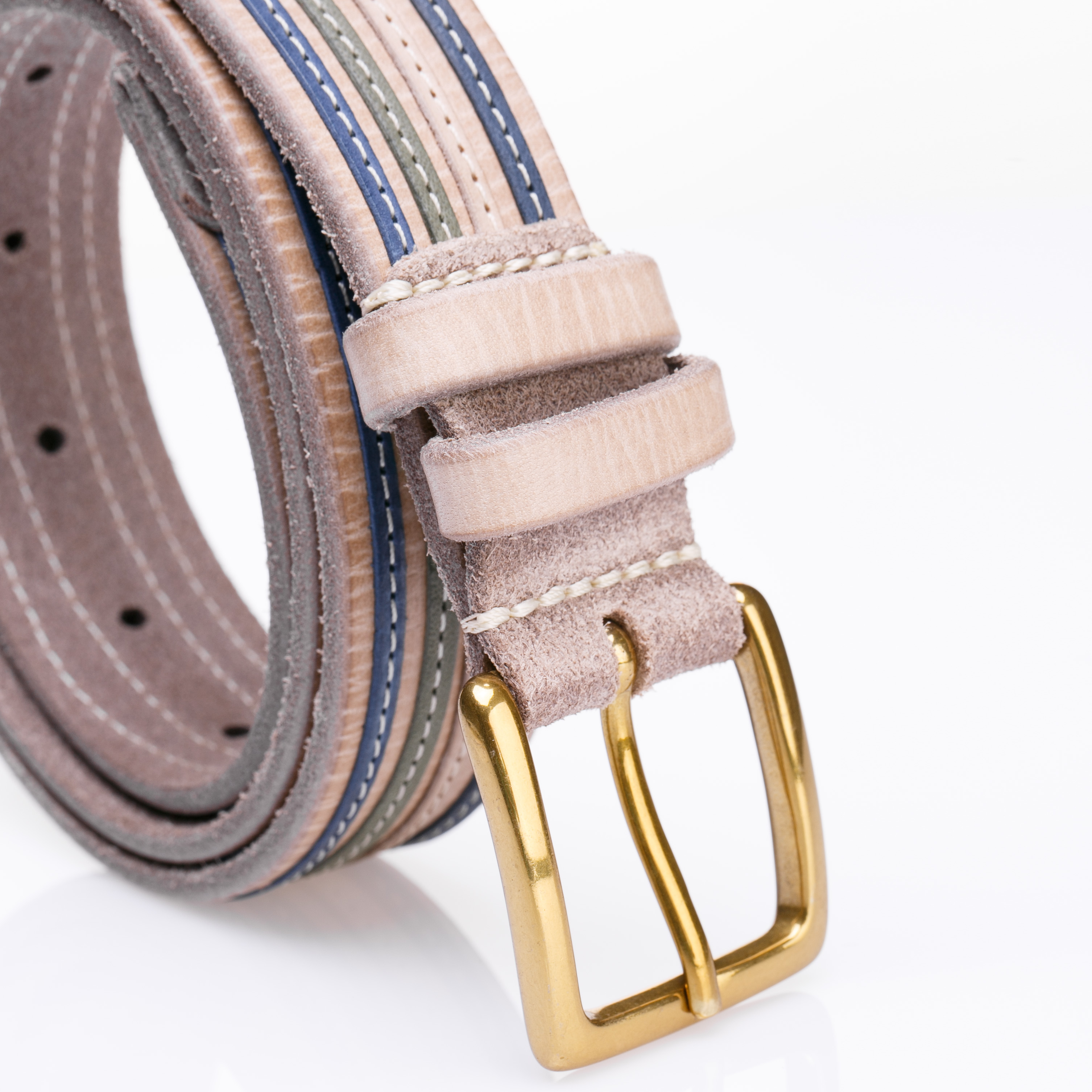 意大利进口板扣皮带-Martinica4色翻毛皮拼色皮带