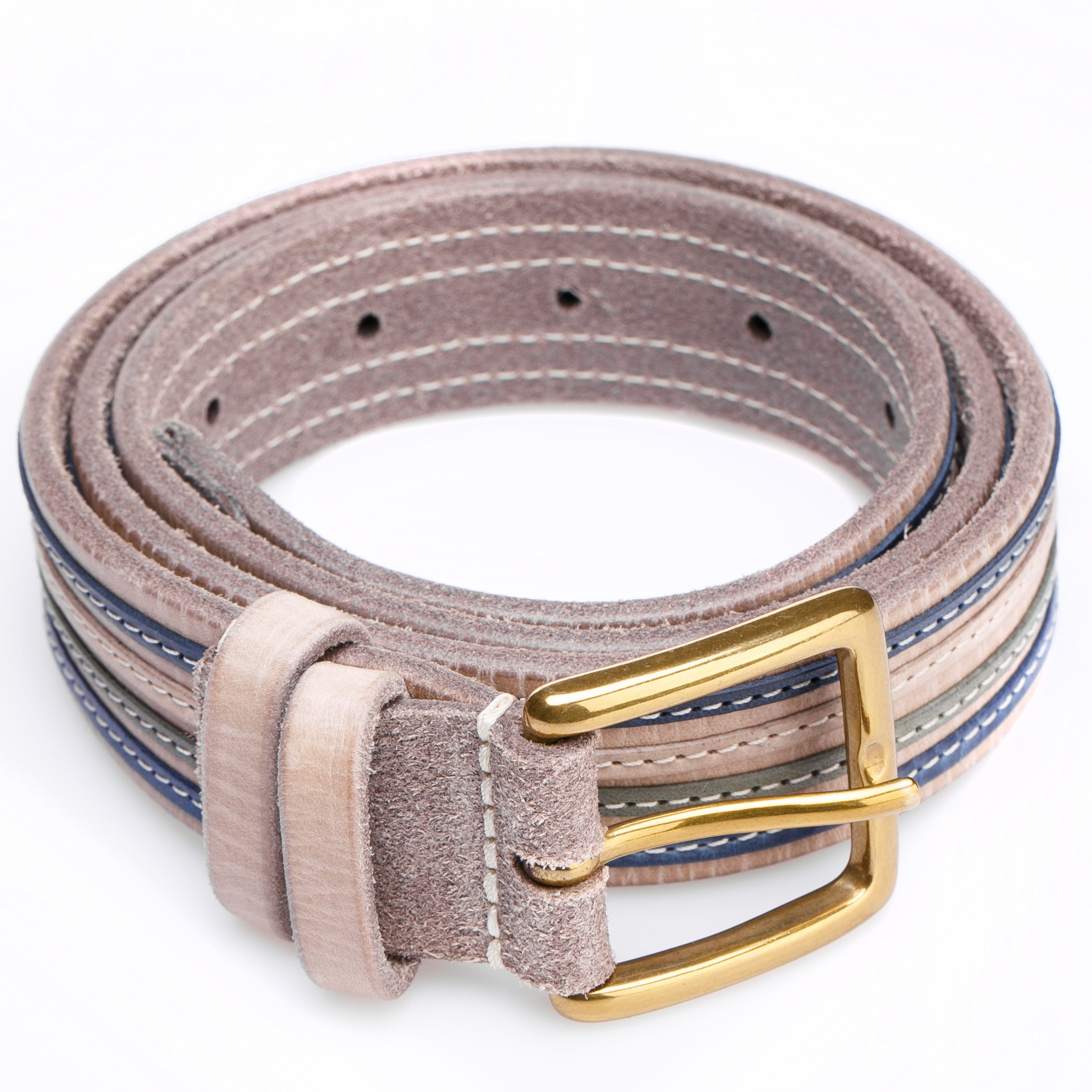 意大利进口板扣皮带-Martinica4色翻毛皮拼色皮带