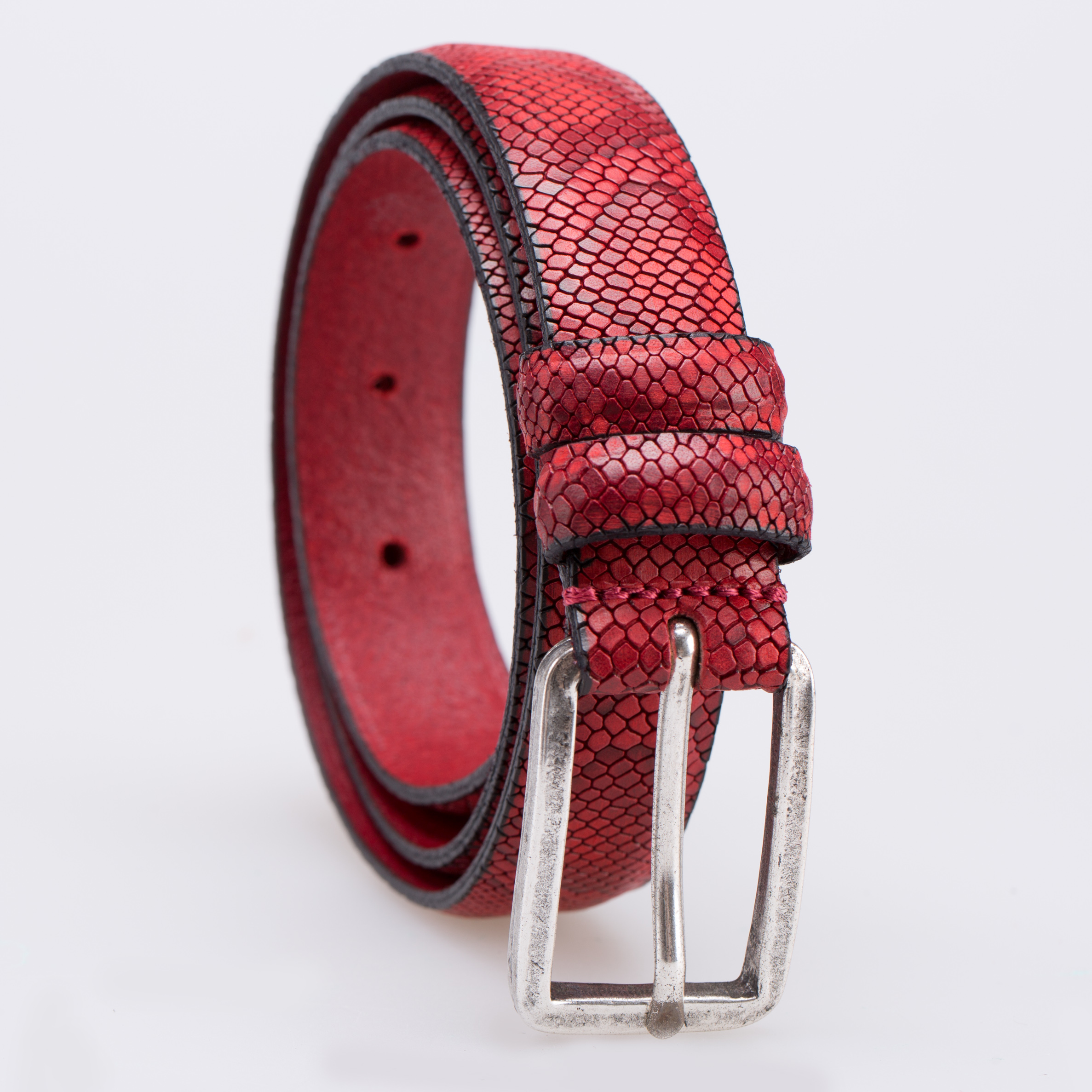 意大利进口男士品牌皮带-Martinica亮面蛇纹皮带