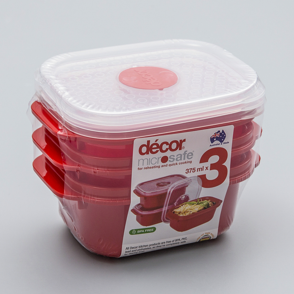 澳大利亚进口品牌保鲜盒-澳洲Décor MICROSAFE系列长方形保鲜盒3*375ML