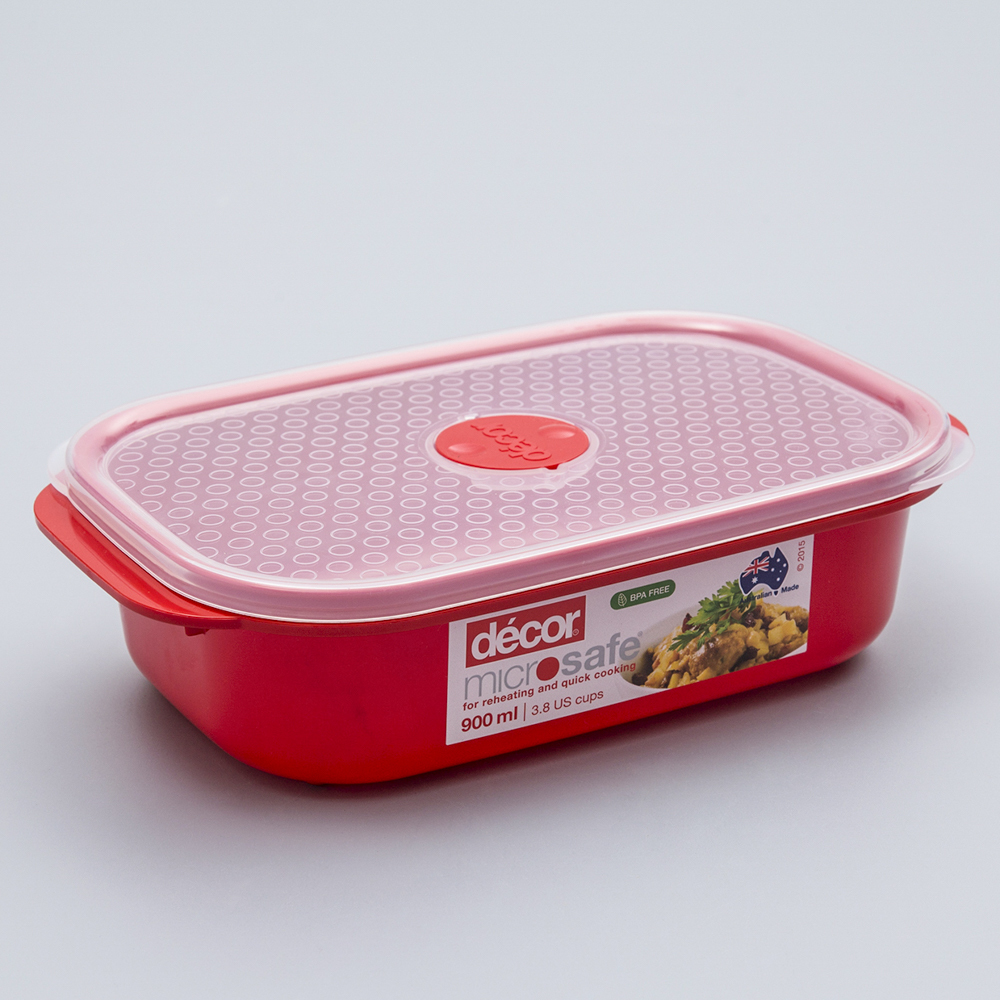 澳大利亚进口家用保鲜盒-澳洲Décor MICROSAFE系列长方形带出气阀把手保鲜盒