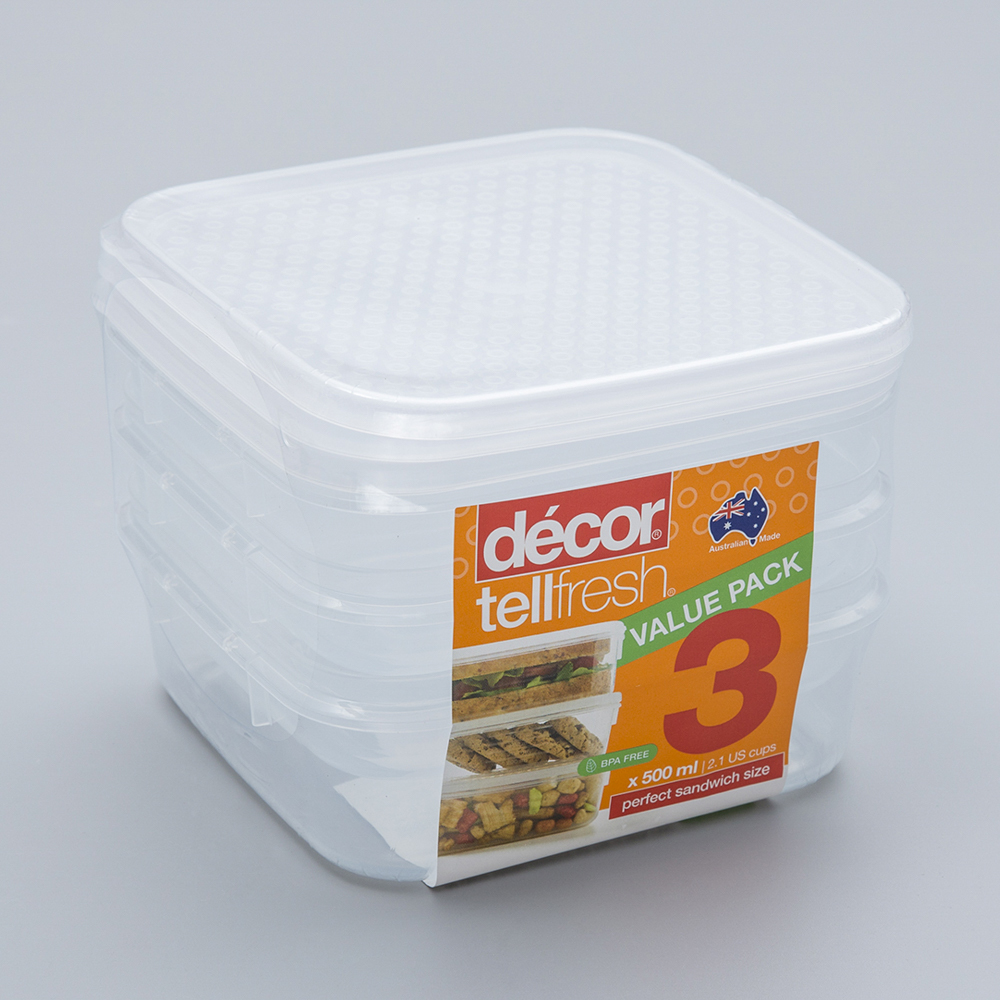 澳大利亚进口pp材料保鲜盒-澳洲Décor TELLFRESH系列正方形保鲜盒500ML*3 澳大利亚进口pp材料保鲜盒-澳洲Décor TELLFRESH系列正方形保鲜盒500ML*3