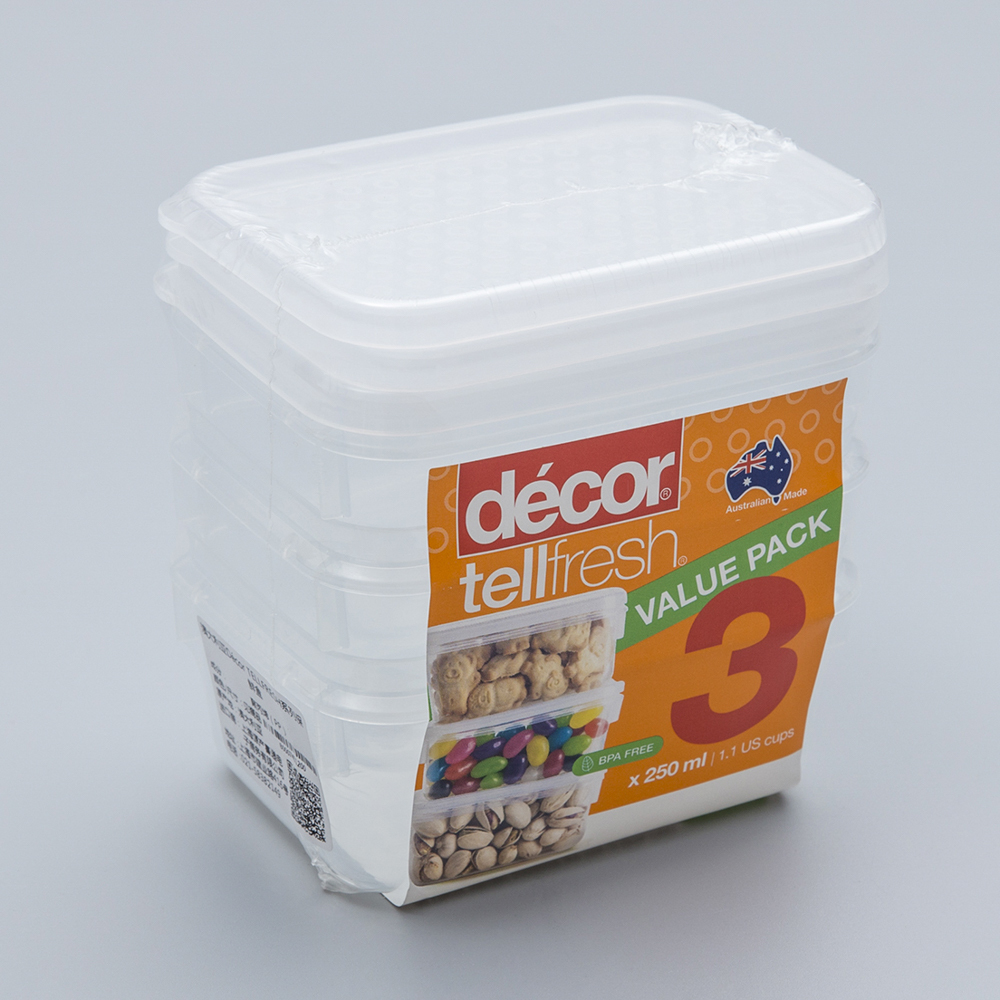 澳大利亚进口超薄保鲜盒-澳洲Décor TELLFRESH系列长方形保鲜盒250ML*3 澳大利亚进口超薄保鲜盒-澳洲Décor TELLFRESH系列长方形保鲜盒250ML*3