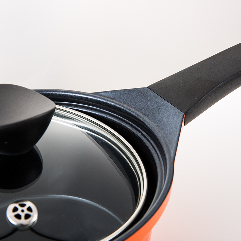 韩国进口陶瓷涂层不粘汤锅-Aluart陶瓷涂层橘色不粘汤锅加长把手柄