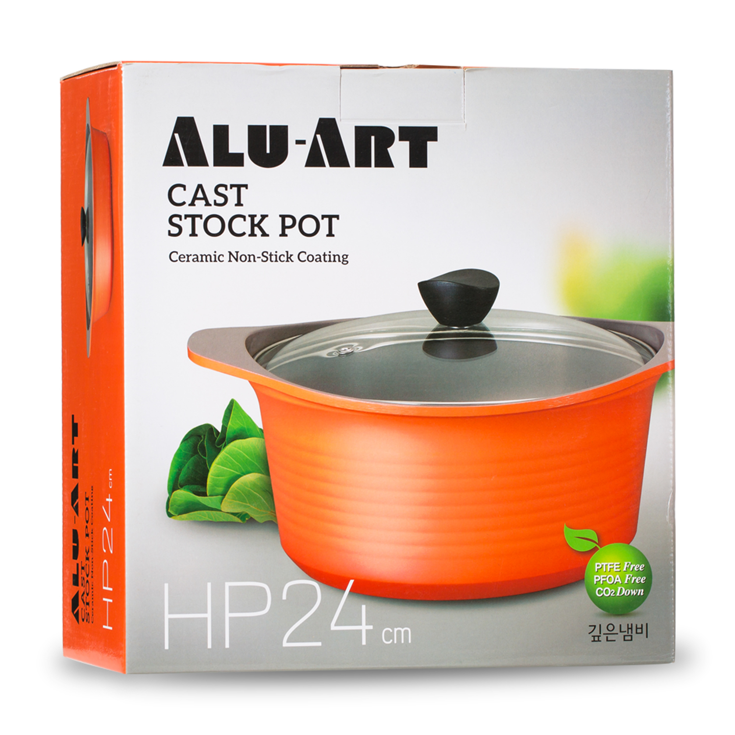 韩国进口不锈钢炖锅-Aluart陶瓷涂层橘色双耳铸造锅