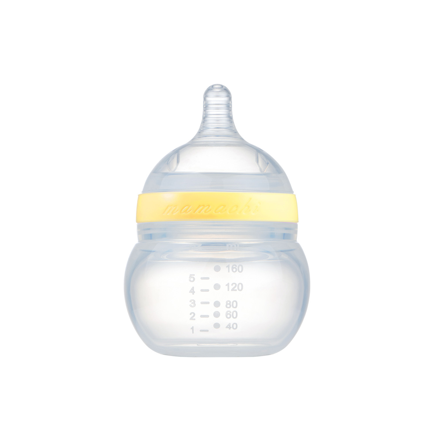 韩国进口食品级硅胶奶瓶-Mamachi全硅胶奶瓶160ml黄色简装1孔奶嘴（0-3个月）