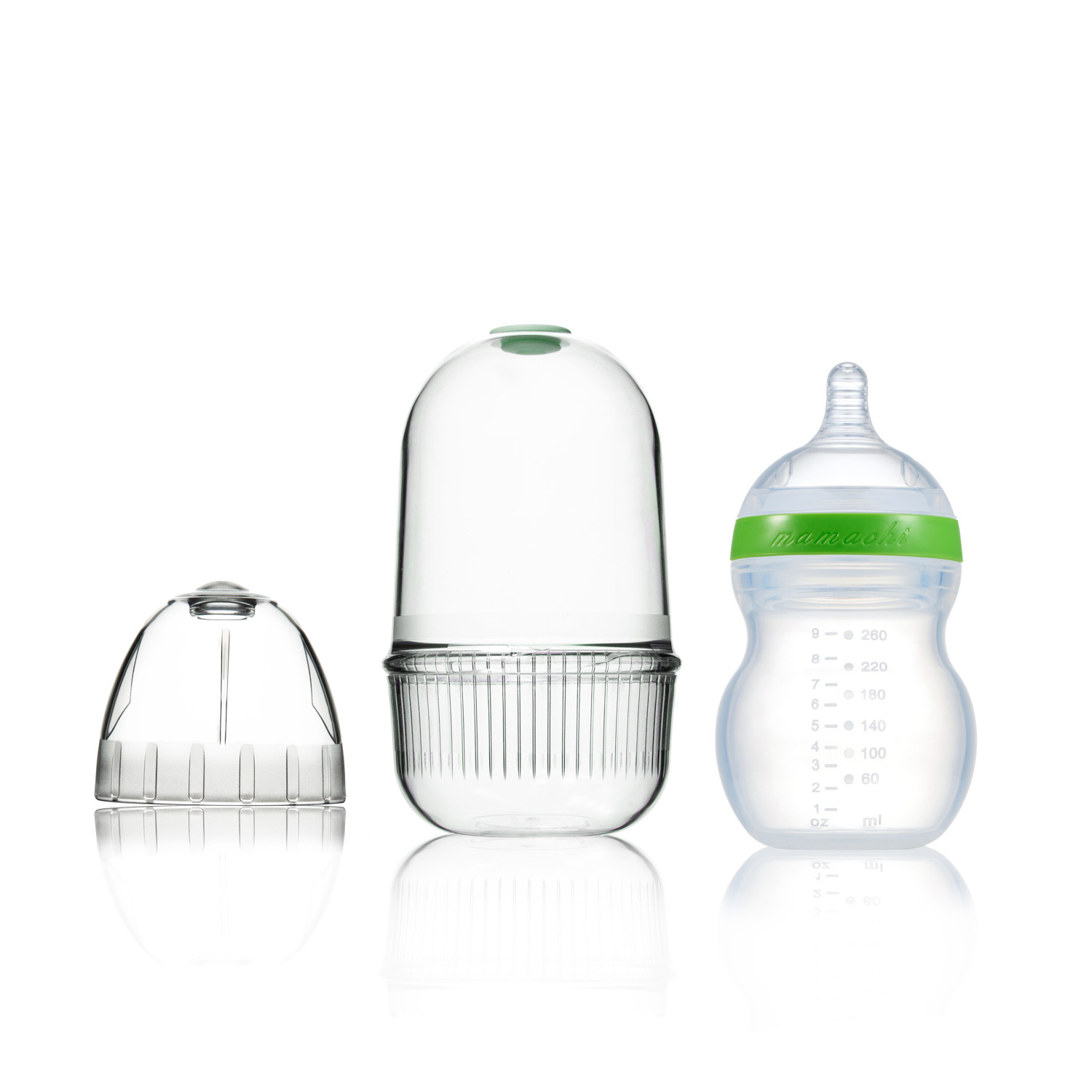 韩国进口硅胶婴儿奶瓶-Mamachi全硅胶奶瓶260ml绿色精装2孔奶嘴（3-6个月）