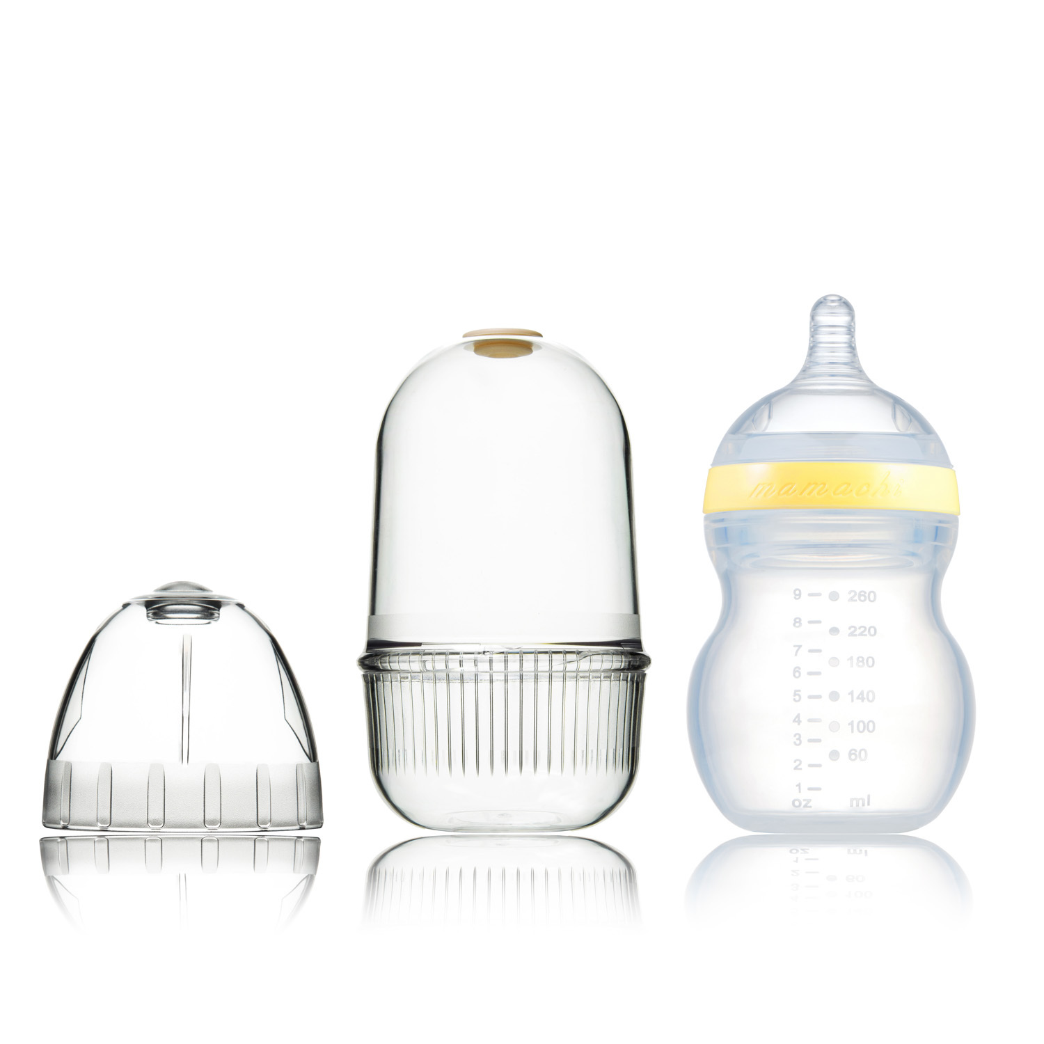 韩国进口硅胶防摔奶瓶-Mamachi全硅胶奶瓶260ml黄色精装2孔奶嘴（3-6个月）