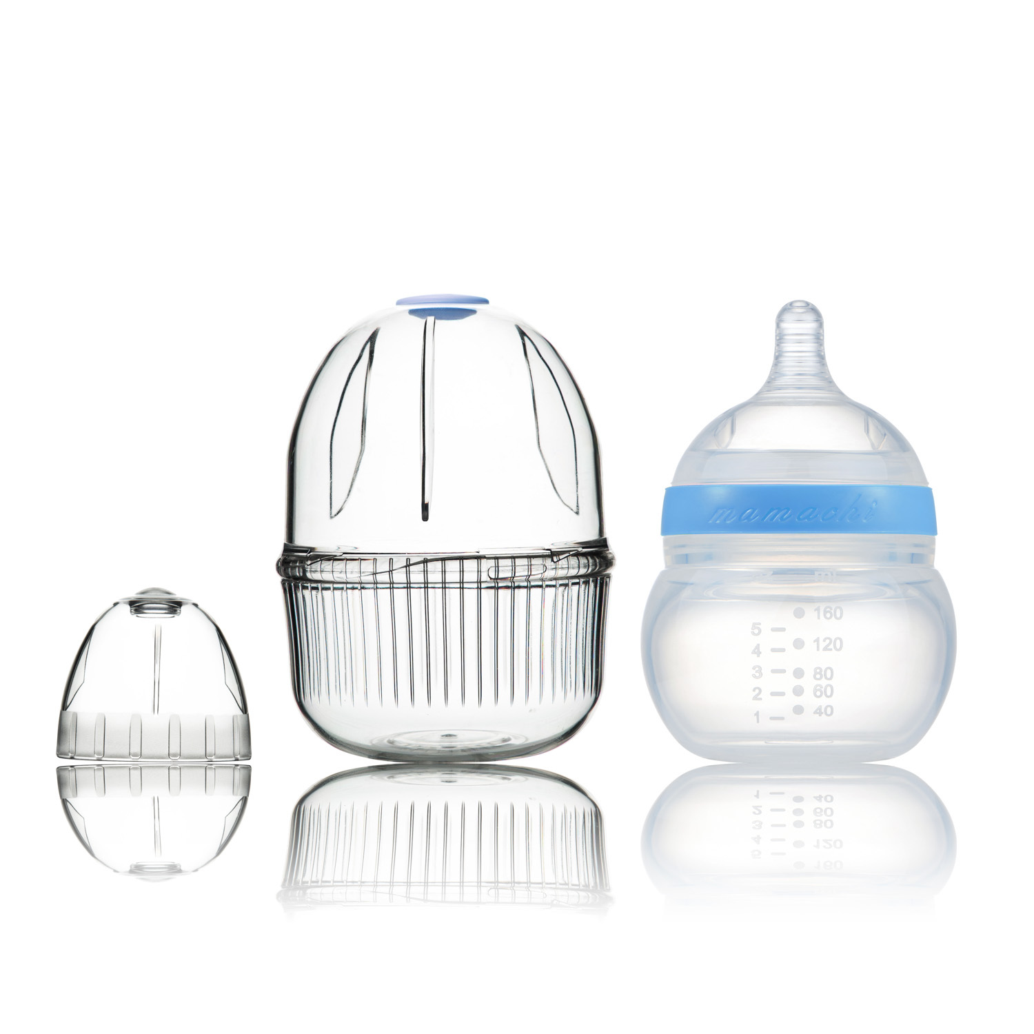 韩国进口软硅胶奶瓶-Mamachi全硅胶奶瓶160ml蓝色精装1孔奶嘴（0-3个月）