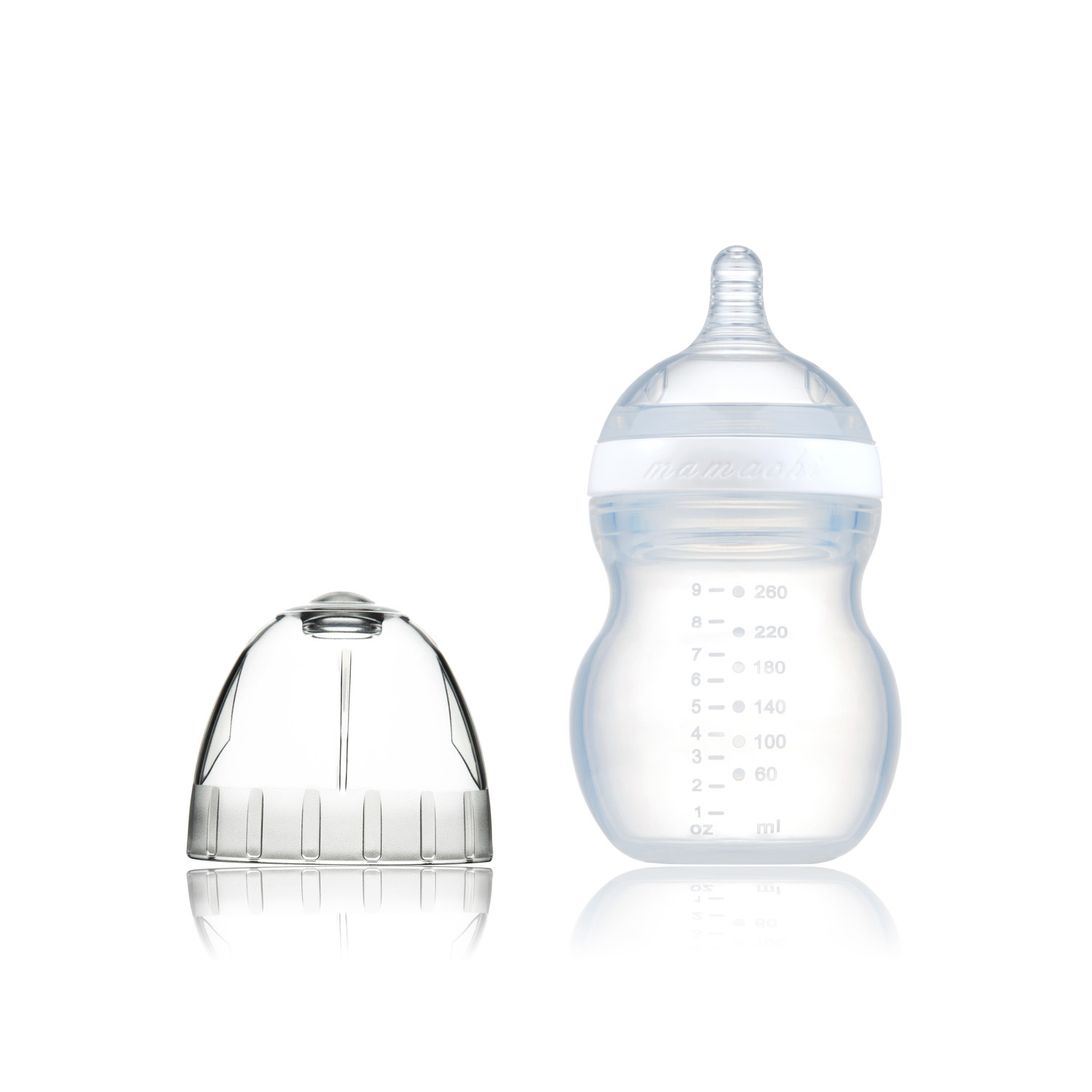 韩国进口软硅胶奶瓶-Mamachi全硅胶奶瓶260ml白色简装2孔奶嘴（3-6个月）