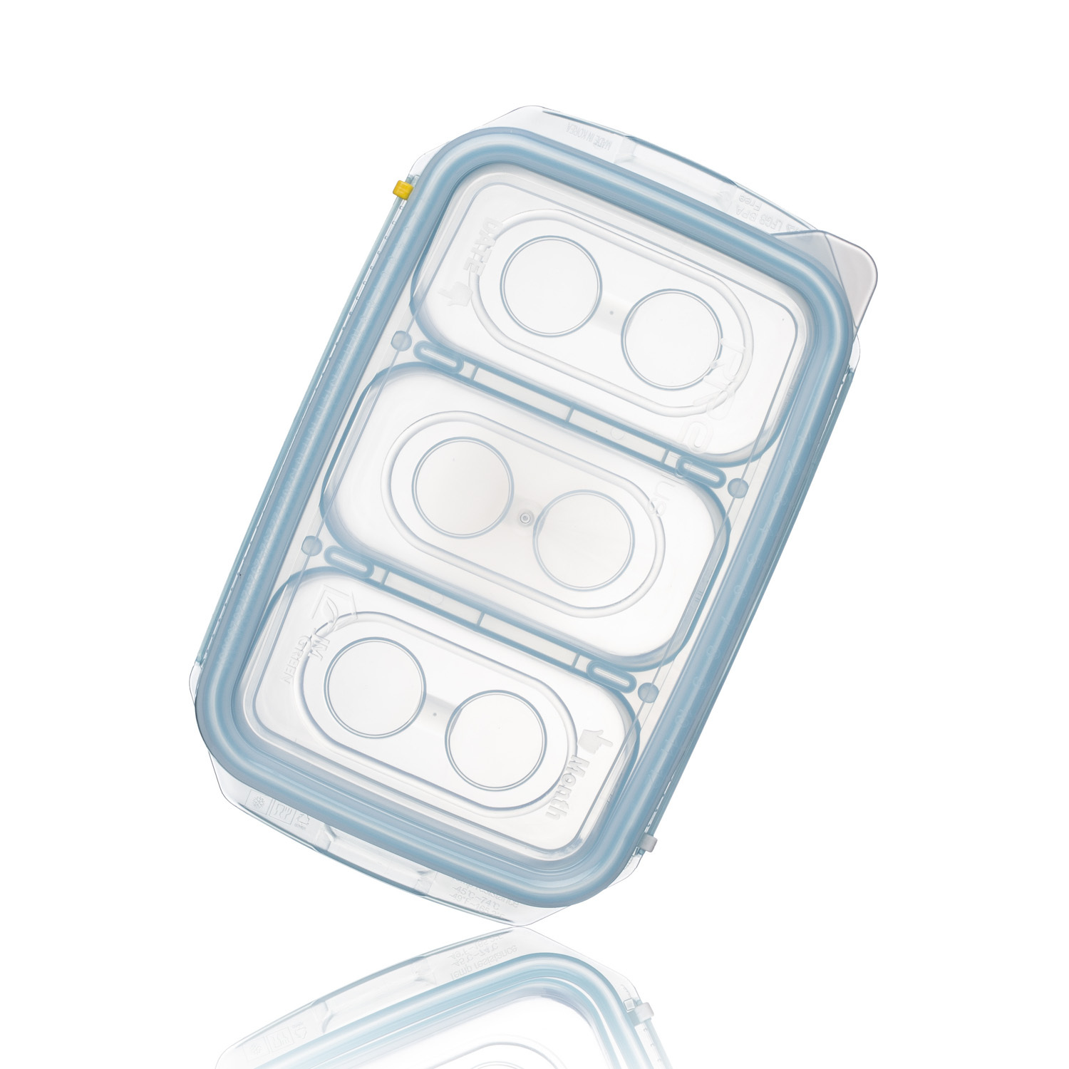 韩国进口食物分格盒-JM Green RRE唰唰食物分格收纳盒3格蓝色