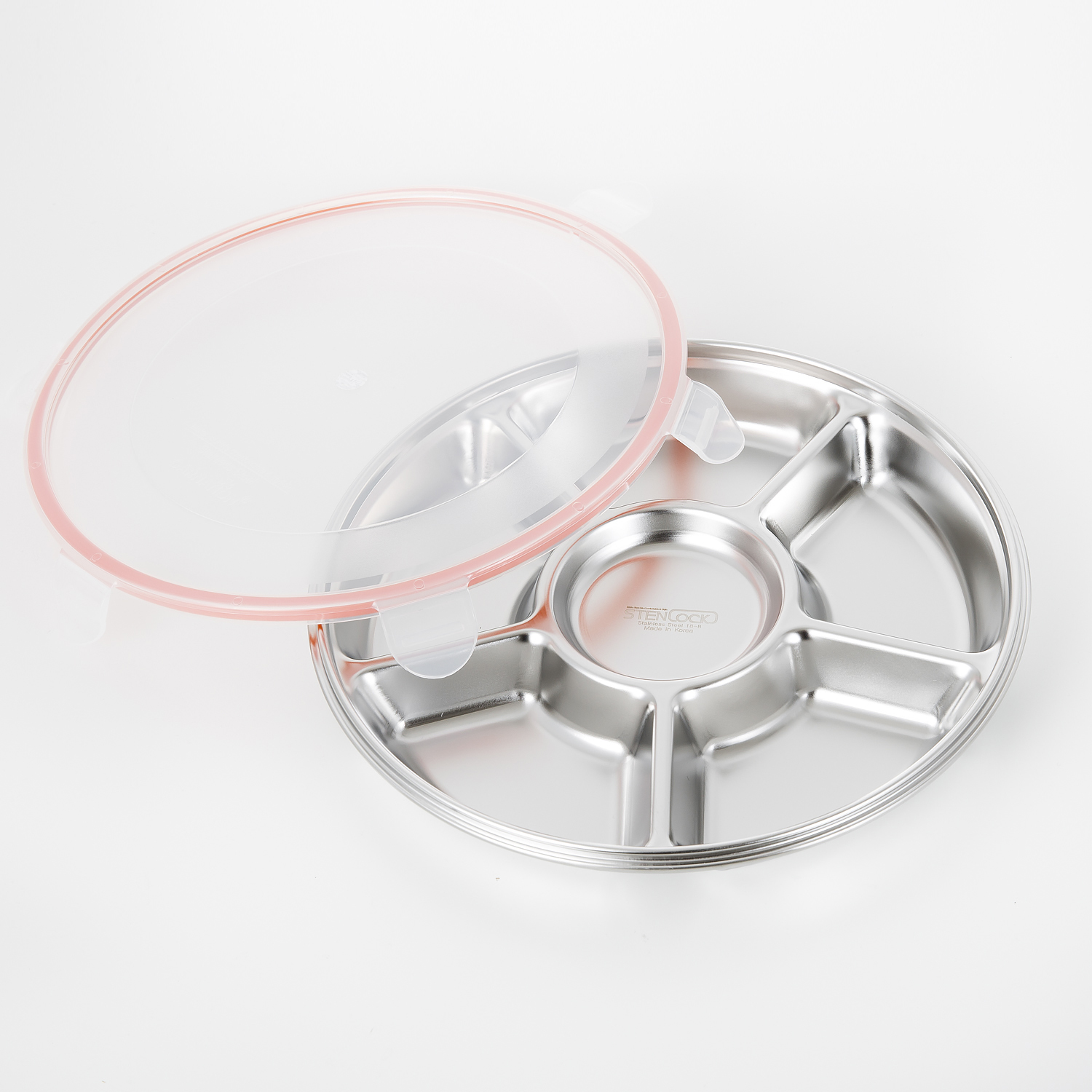 韩国进口不锈钢盘-stenlock304不锈钢餐盘分格保鲜盒6格圆形