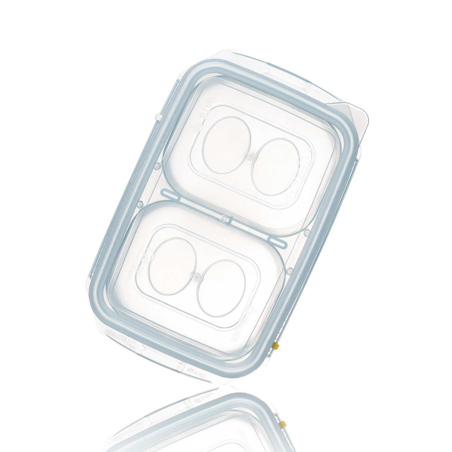 韩国进口食物分格盘-JM Green RRE唰唰食物分格收纳盒2格蓝色