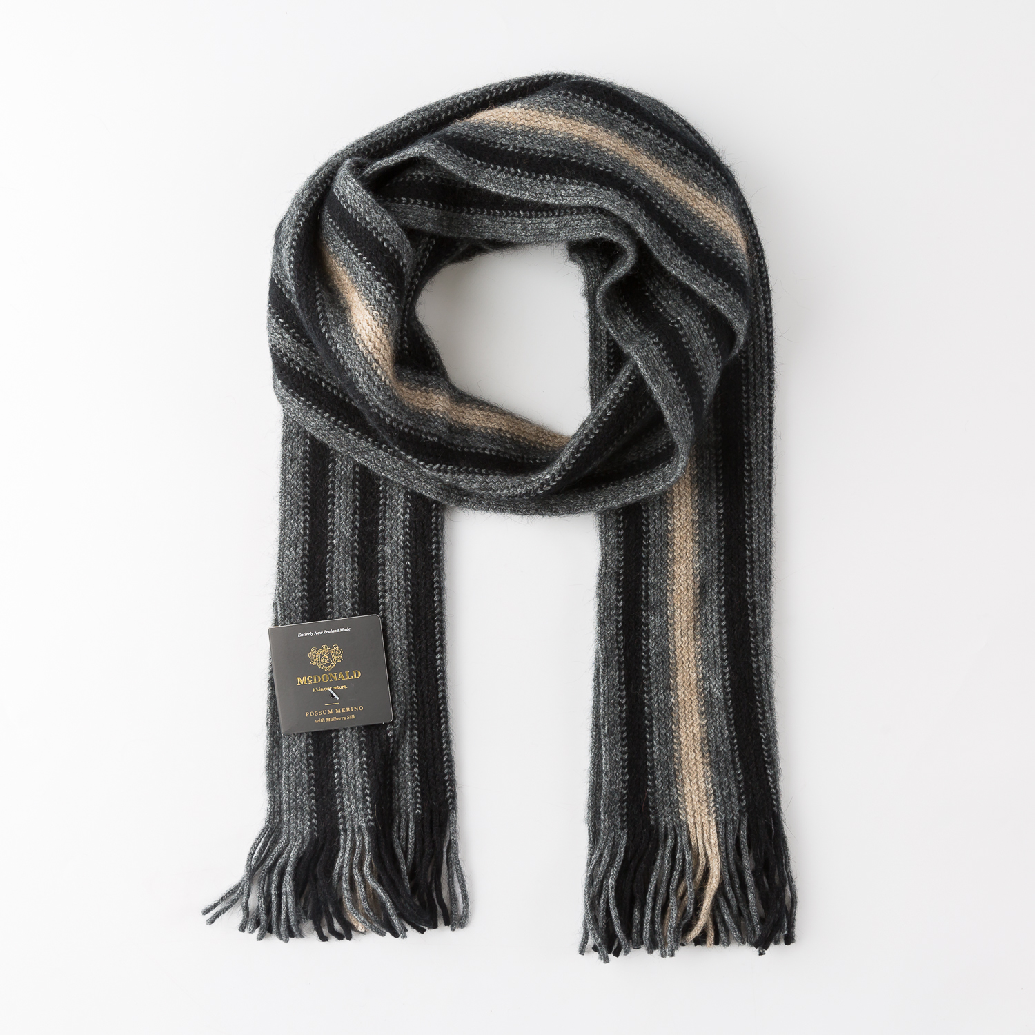 新西兰原产MCDONALD美利奴羊毛宽条纹流苏围巾