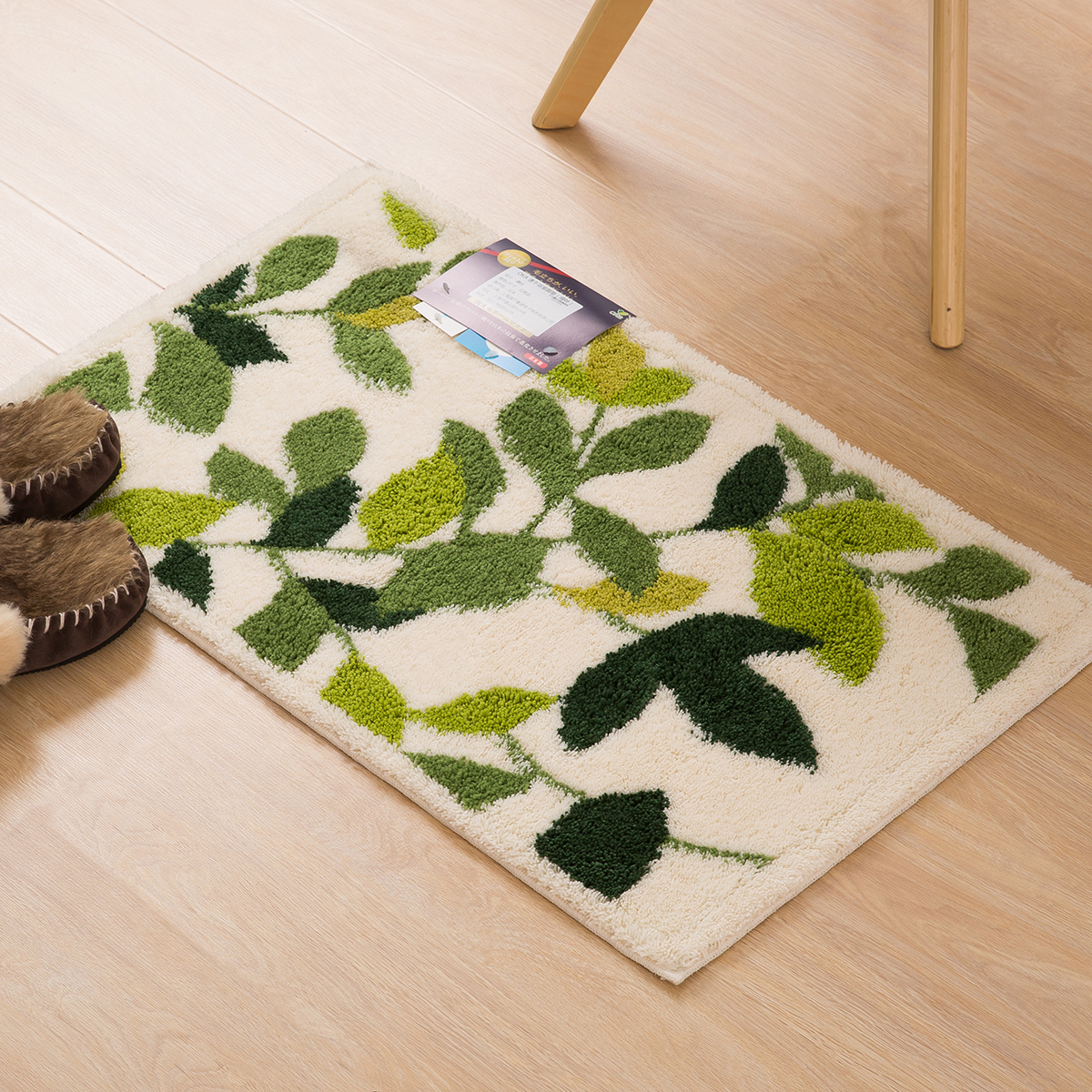 日本进口卫生间防滑垫-OKA速干浴室地垫绿叶款