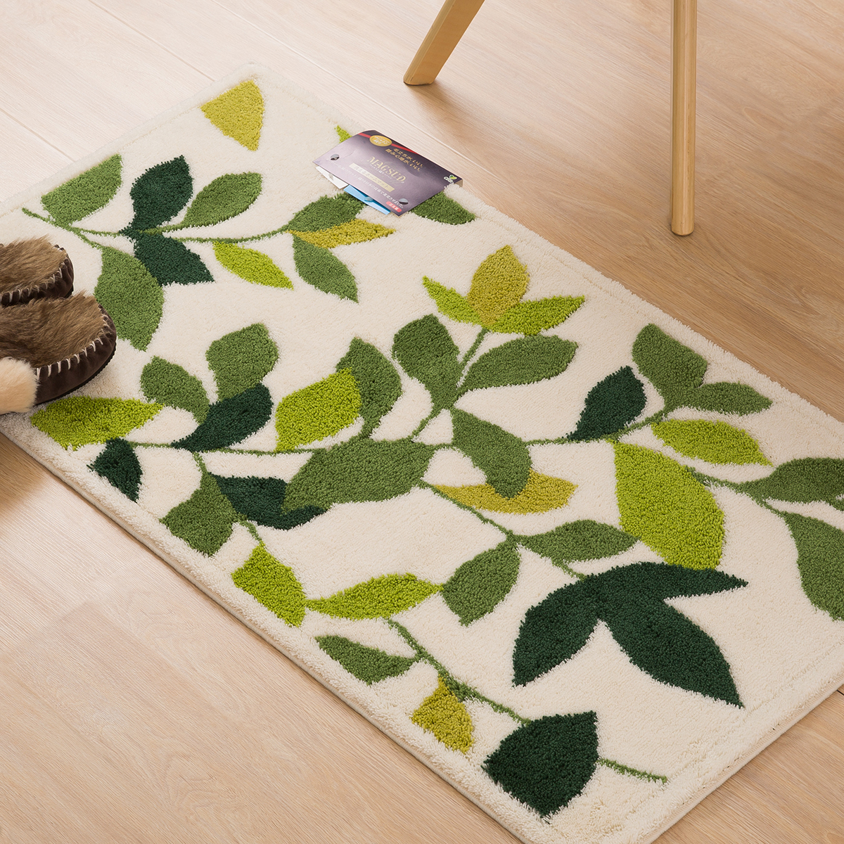 日本进口卫生间防滑地垫-OKA速干浴室地垫绿叶款