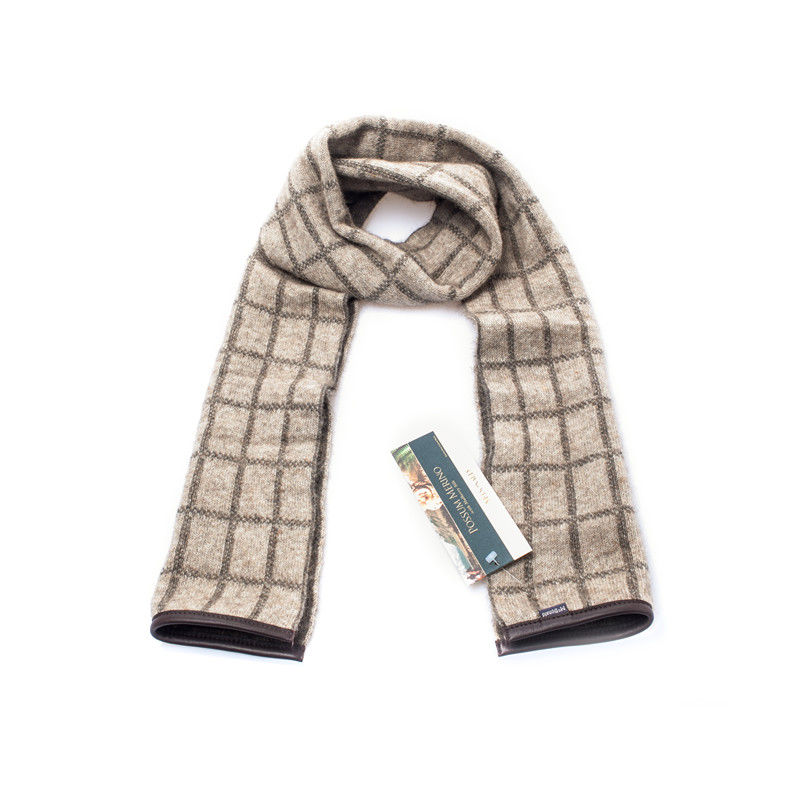 新西兰进口男士围巾-McDonaldTextile羊皮边方格围巾