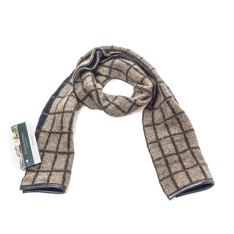 新西兰进口奢侈品牌围巾-McDonaldTextile羊皮边方格围巾