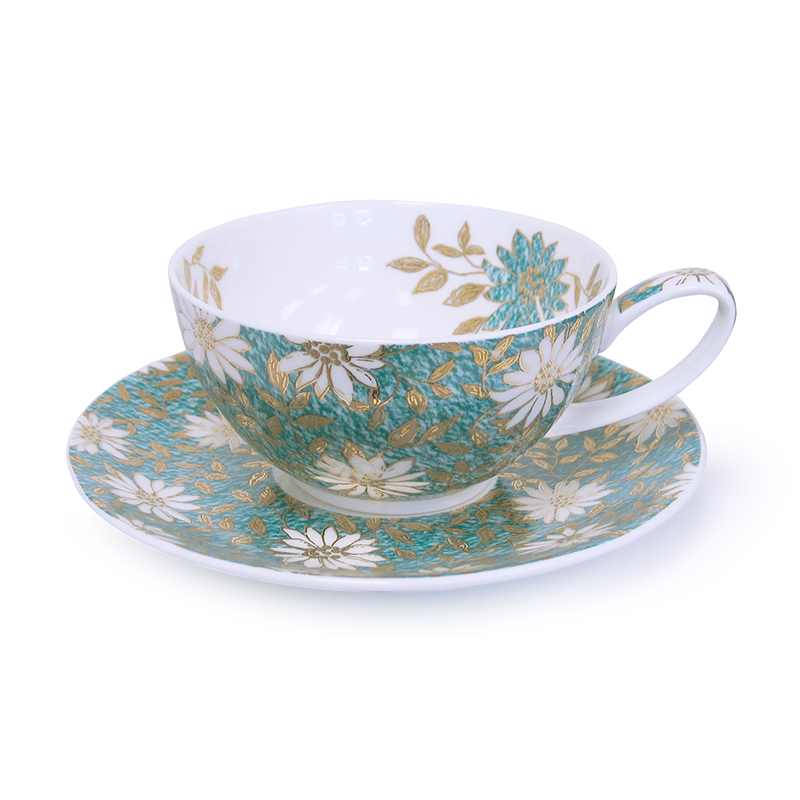 英国进口手绘骨瓷茶具-丹侬Dunoon骨瓷茶壶套装(一杯一碟)nuovo22K黄金饰面 - 手绘骨瓷茶具