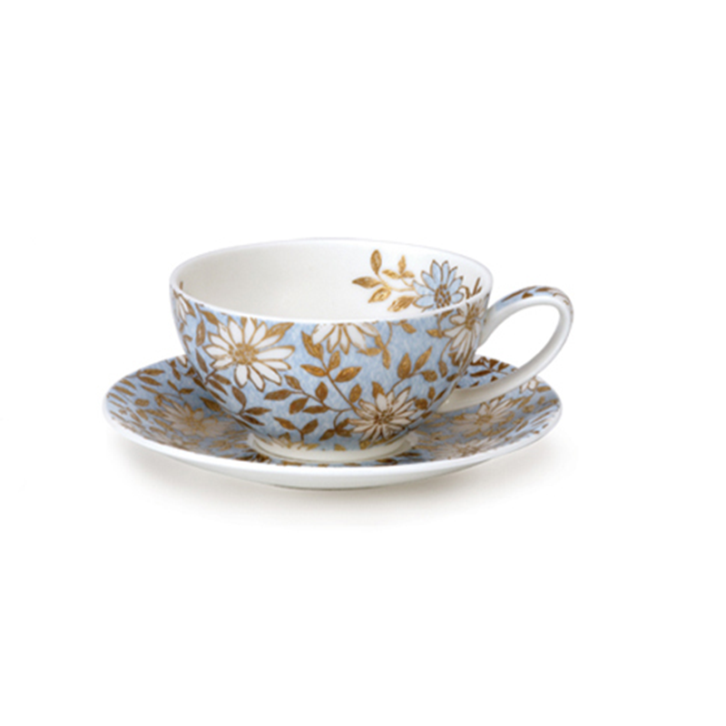 英国进口骨瓷茶具套装-丹侬Dunoon骨瓷茶壶套装(一杯一碟)aqua 22K黄金饰面 - 骨瓷茶具套装