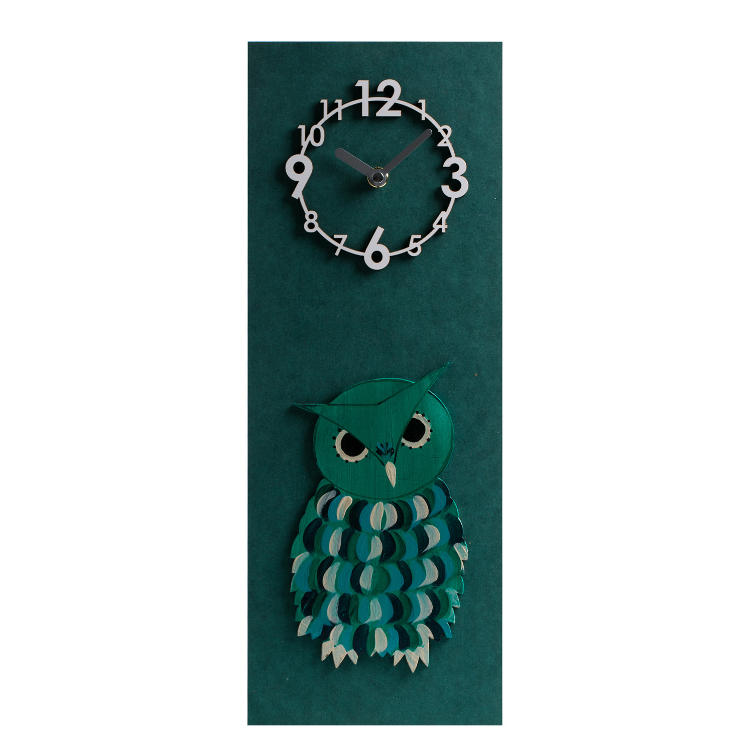 韩国进口大挂钟-Dawon Deco手绘3D绿色猫头鹰挂钟