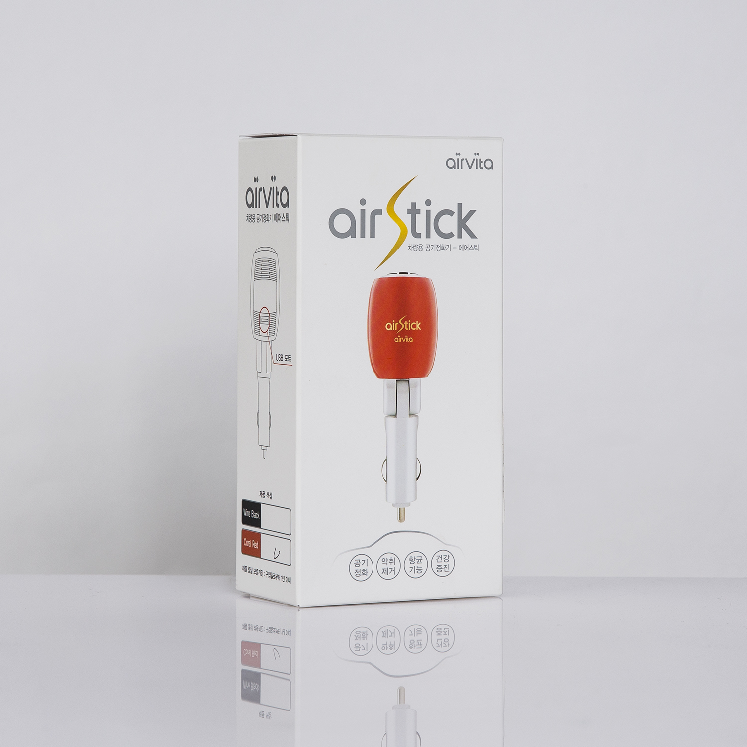 韩国进口车载净化器-AIRSTICK小型车用负离子空气净化器红色1个装