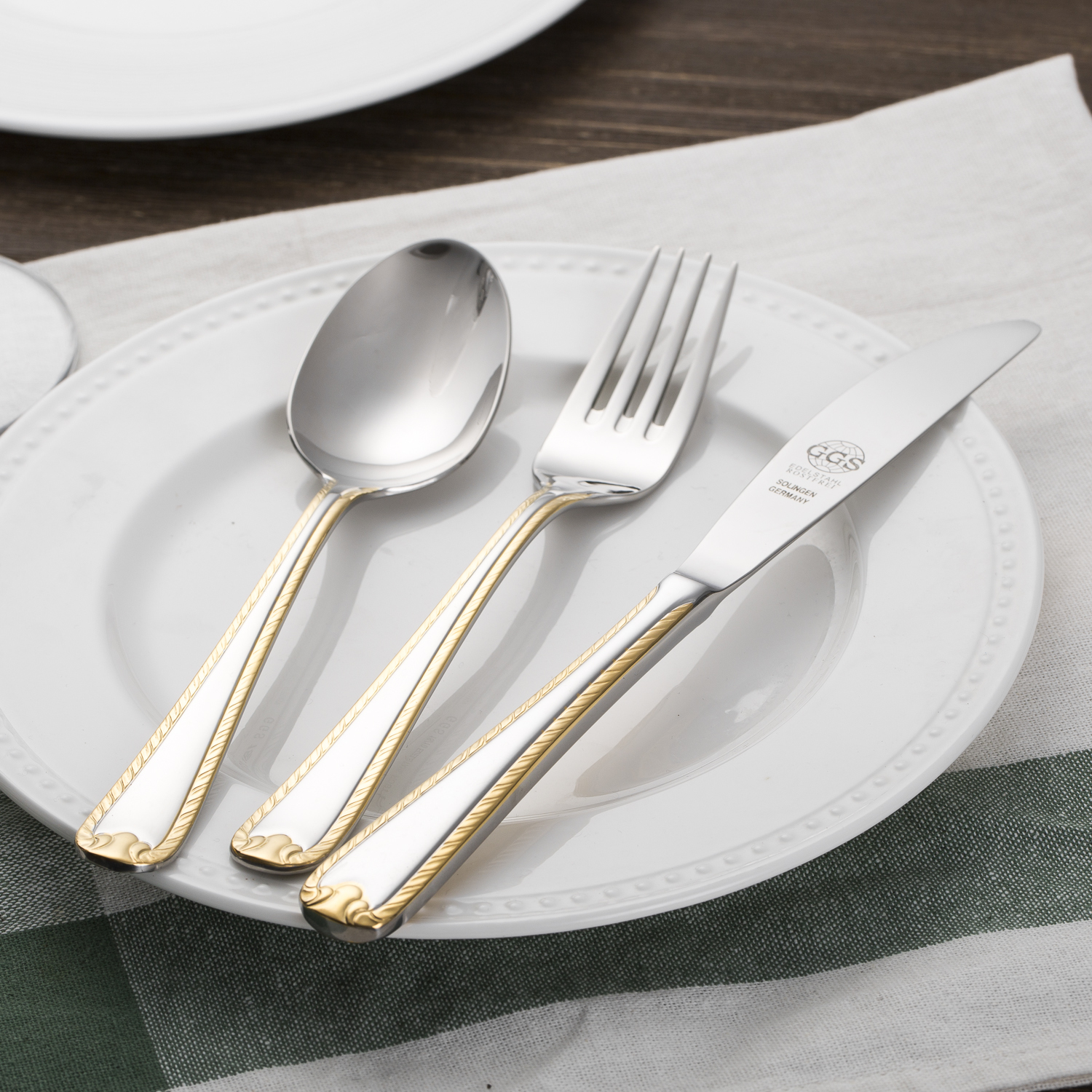 德国进口刀叉餐具套装-进口刀叉餐具套装-GGS不锈钢餐具套装Renate高品质不锈钢精致镀金图案