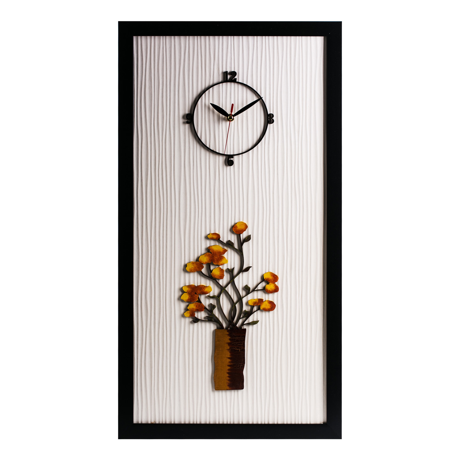 韩国进口家用挂钟-Dawon Deco手绘3D黄土色陶花瓶相框挂钟 韩国进口家用挂钟-Dawon Deco手绘3D黄土色陶花瓶相框挂钟