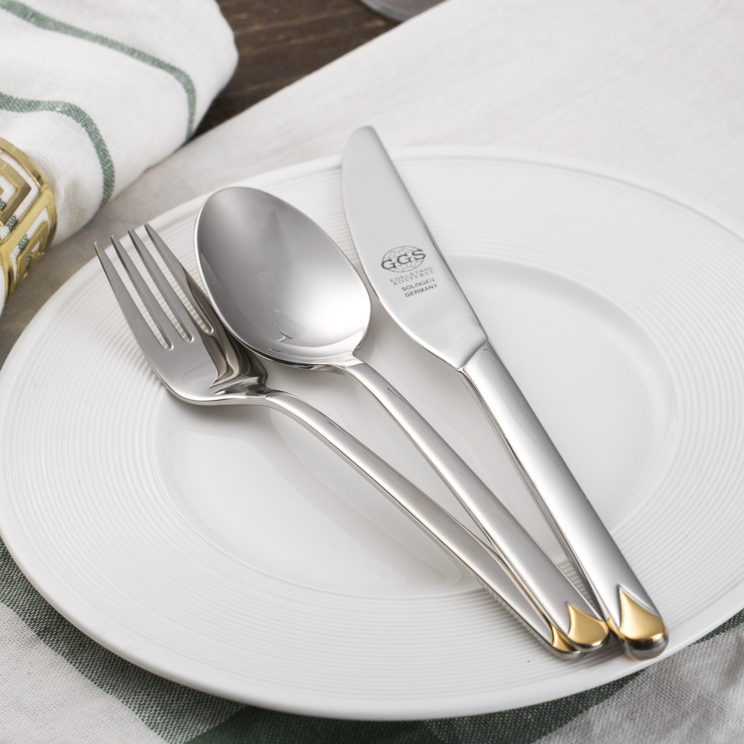 德国进口套装不锈钢餐具-GGS不锈钢餐具套装Anja高品质不锈钢精致镀金纹饰