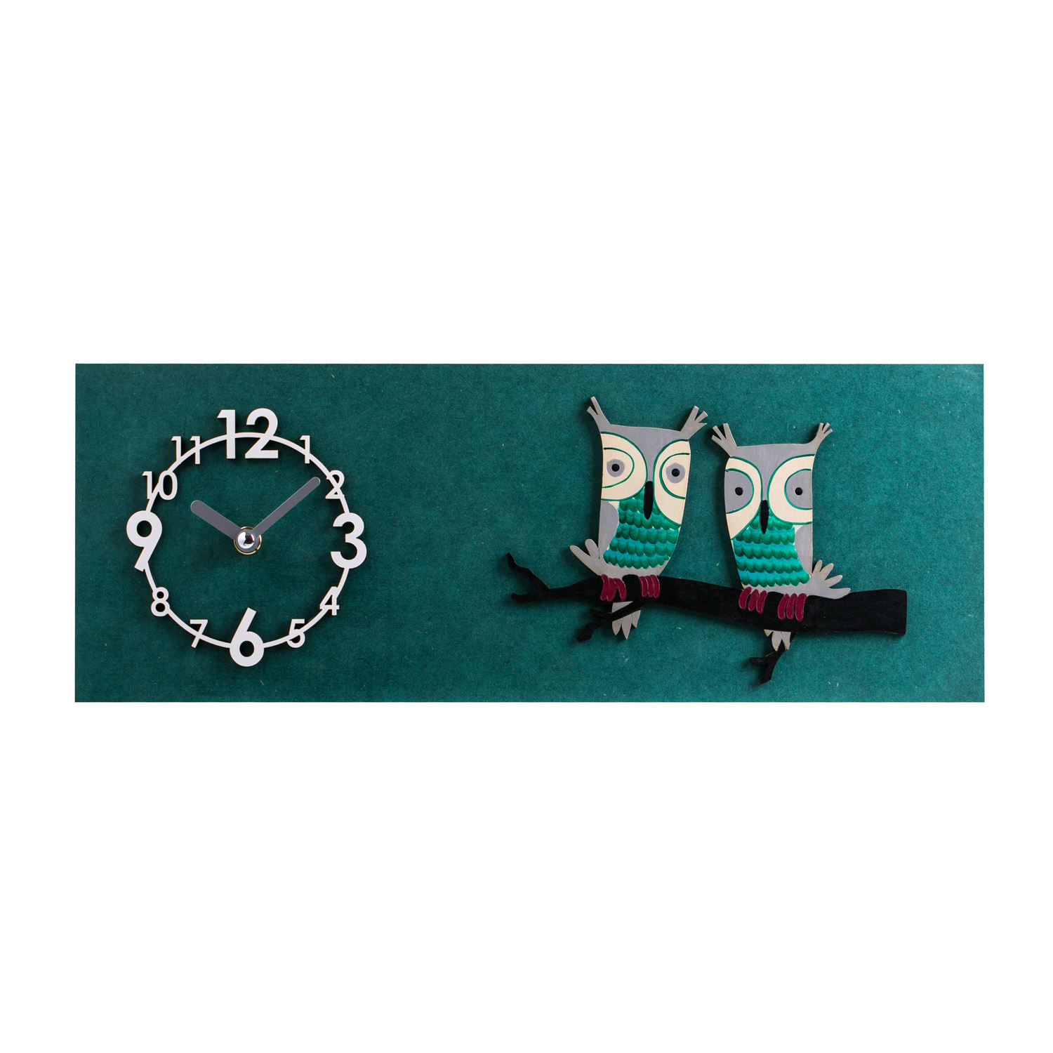 韩国进口墙壁挂钟-Dawon Deco手绘3D绿色双猫头鹰挂钟 韩国进口墙壁挂钟-Dawon Deco手绘3D绿色双猫头鹰挂钟