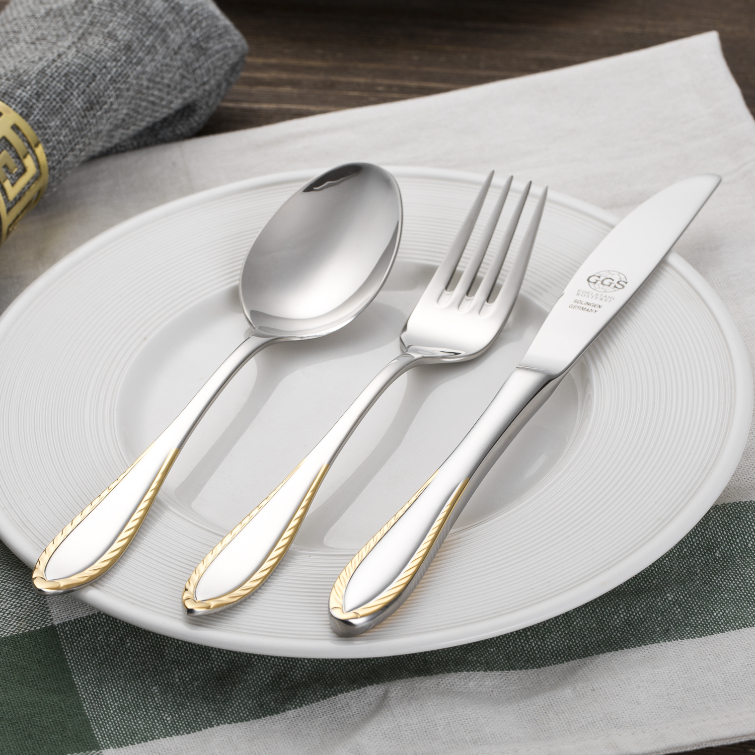 德国进口不锈钢套餐具-进口不锈钢套餐具-GGS不锈钢餐具套装Isabel高品质不锈钢精致镀金边缘