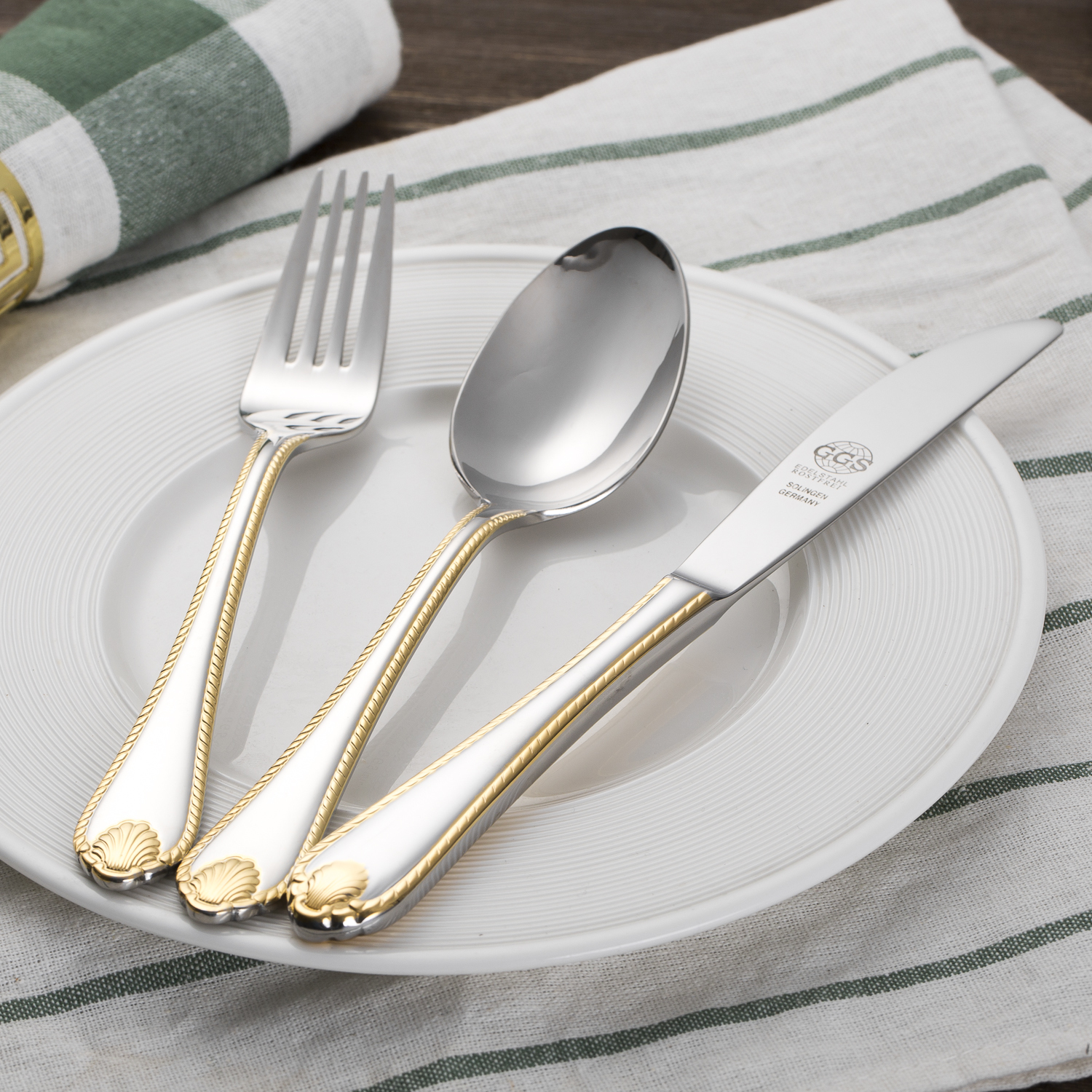 德国进口不锈钢餐具-GGS不锈钢餐具套装Vanessa高端不锈钢精致镀金纹饰