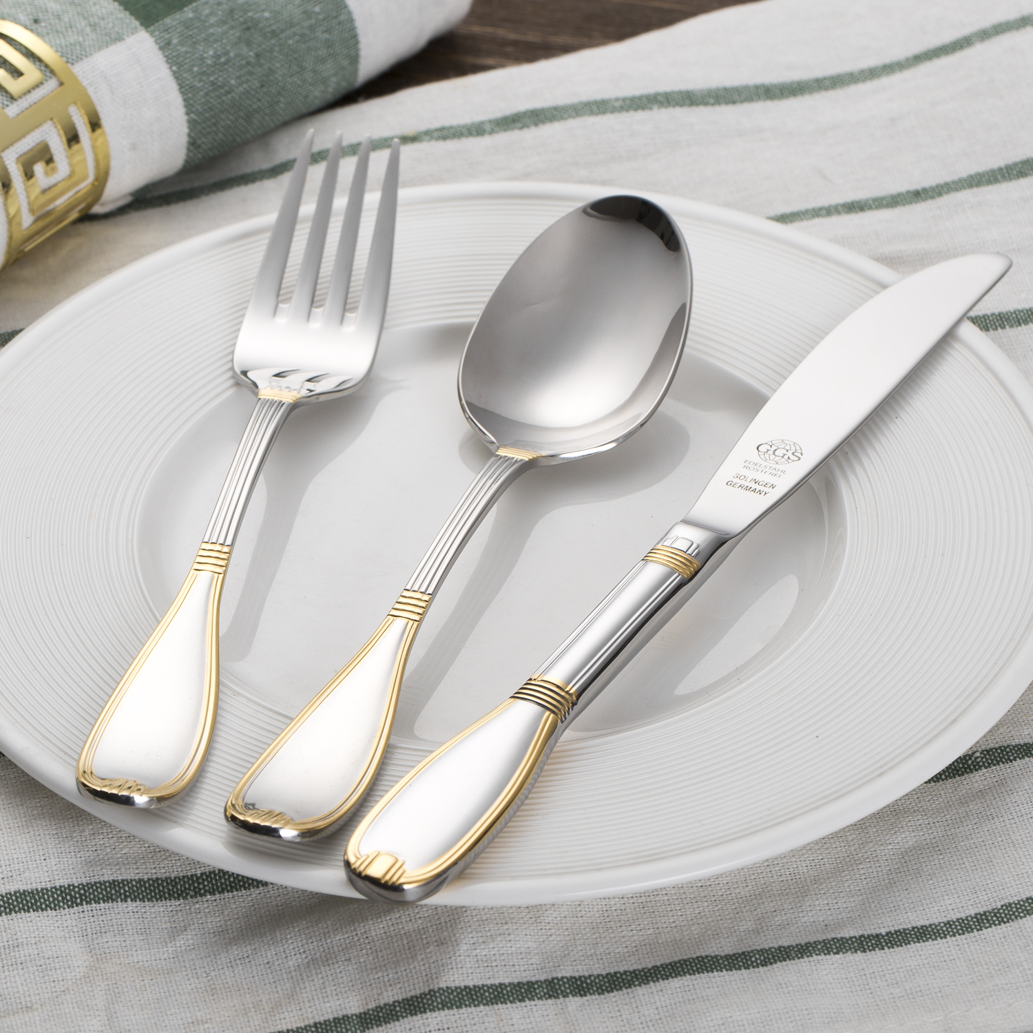 德国进口多功能不锈钢餐具-进口多功能不锈钢餐具-GGS不锈钢餐具套装Diana高品质不锈钢精致镀金图案