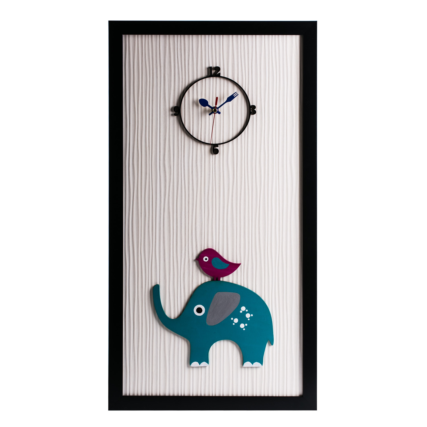 韩国进口家居装饰挂钟-Dawon Deco手绘大象与鸟相框挂钟 韩国进口家居装饰挂钟-Dawon Deco手绘大象与鸟相框挂钟