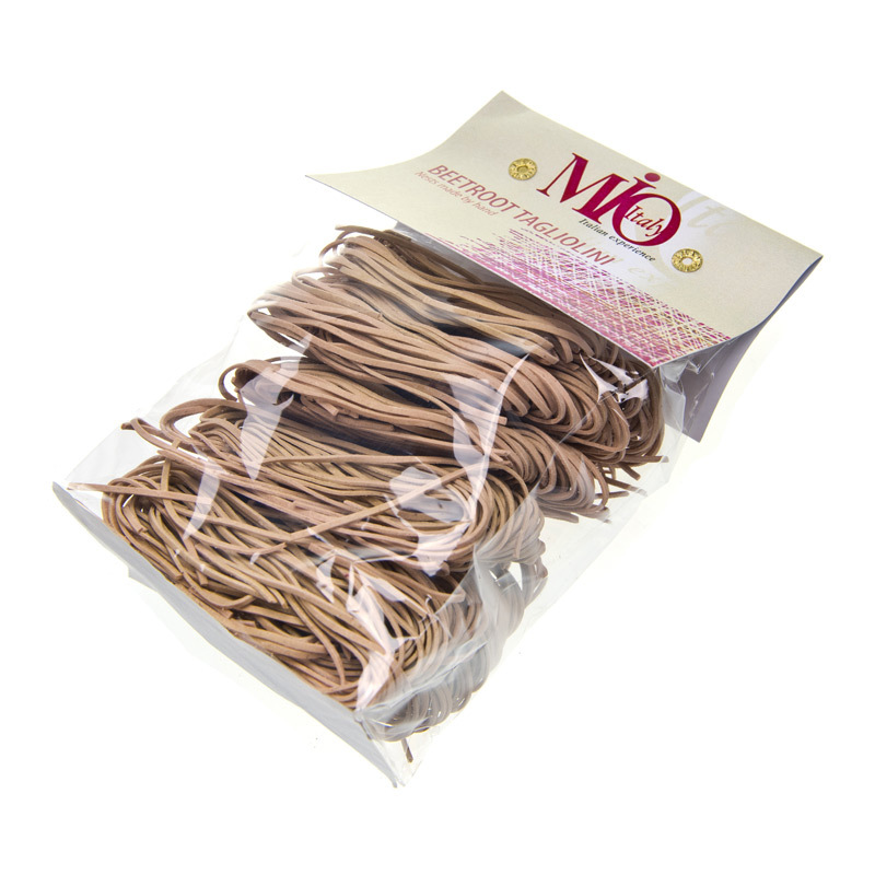 进口意大利面种类-米欧意式甜菜根味生制宽条面