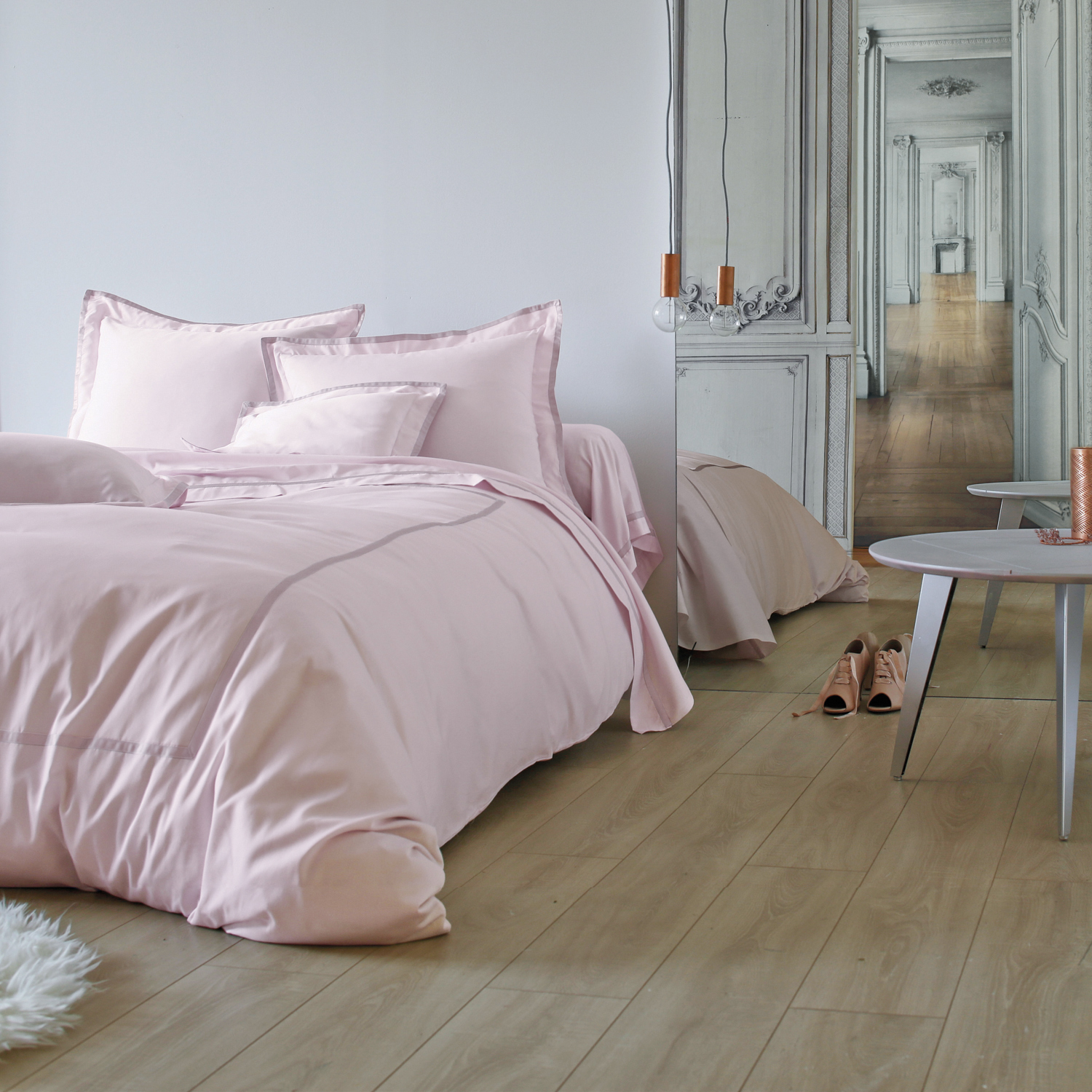 法国进口粉色床单-BlancdesVosges缎纹棉缝纫粉色床单