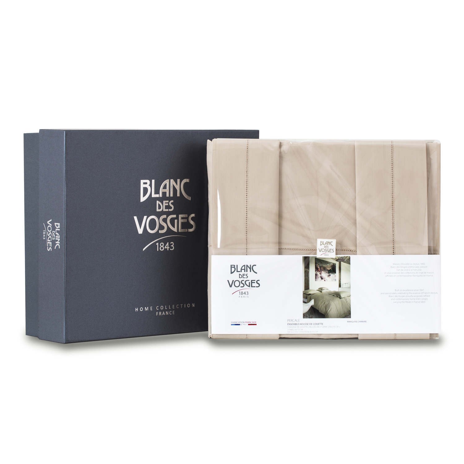 法国进口全棉四件套-进口全棉四件套-Blanc des Vosges侯爵夫人四件套(礼盒装)亚麻色